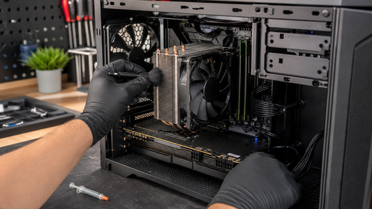 Simulated desktop cooling and dust-removal service on a professional repair bench
