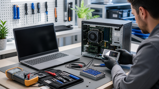 Simulated professional computer fault diagnosis with precision test equipment