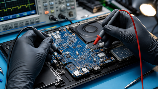 Simulated computer motherboard no-power diagnosis with precision test equipment
