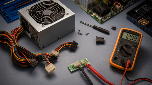 Simulated professional repair scene for Desktop Power Supply Symptoms: When the PSU Might Be Involved