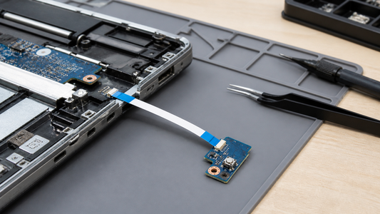 Simulated professional repair scene for Laptop Power Button Board: Mechanical misalignment