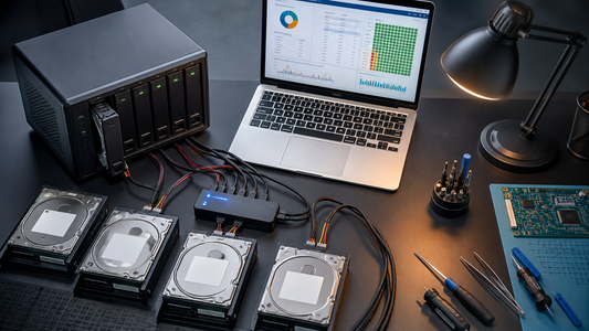 Simulated professional repair scene for NAS or RAID Storage Array: Critically low free space