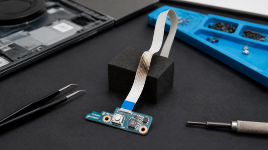 Simulated professional repair scene for Laptop Power Button Board: Physical impact damage