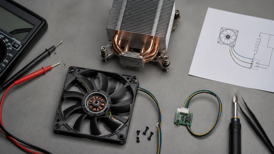 Simulated professional repair scene for Desktop CPU Cooling System: Open fan motor winding