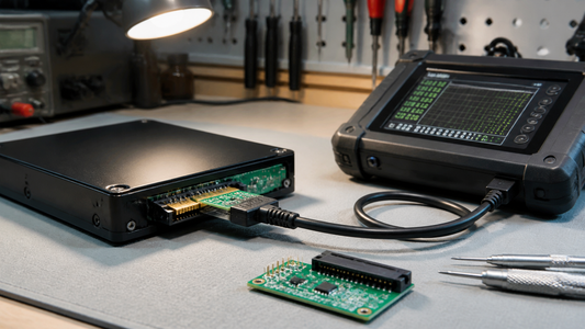 Simulated professional repair scene for External USB Storage Drive: Storage connector fault