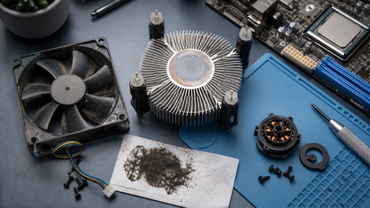 Simulated professional repair scene for Desktop CPU Cooling System: Worn fan bearing