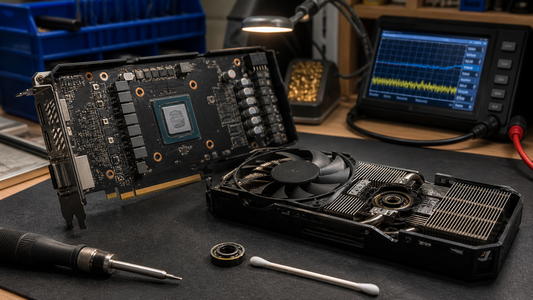 Simulated professional repair scene for Desktop GPU Cooling System: Worn fan bearing