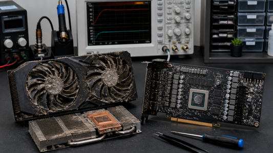 Simulated professional repair scene for Desktop GPU Cooling System: Dust blockage