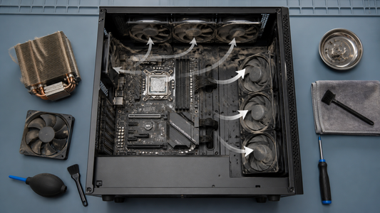 Simulated professional repair scene for Cleaning a Gaming PC Safely: Dust, Fans and Static Care