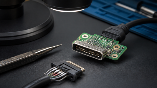 Simulated professional repair scene for Laptop Docking Connection: Fractured conductor