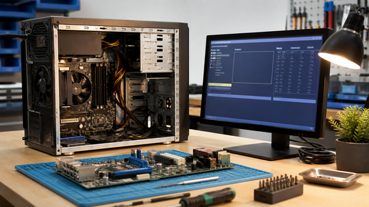 Simulated professional repair scene for Business Laptop Windows System: Disabled system service
