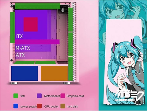 Miku Mid Tower Gaming Case with  Tempered Glass Panel