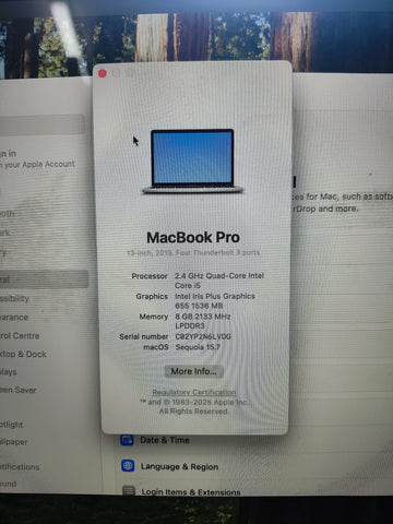 Macbook Pro 13 inch (2019) 256GB 8GB RAM Silver Excellent Grade A1989