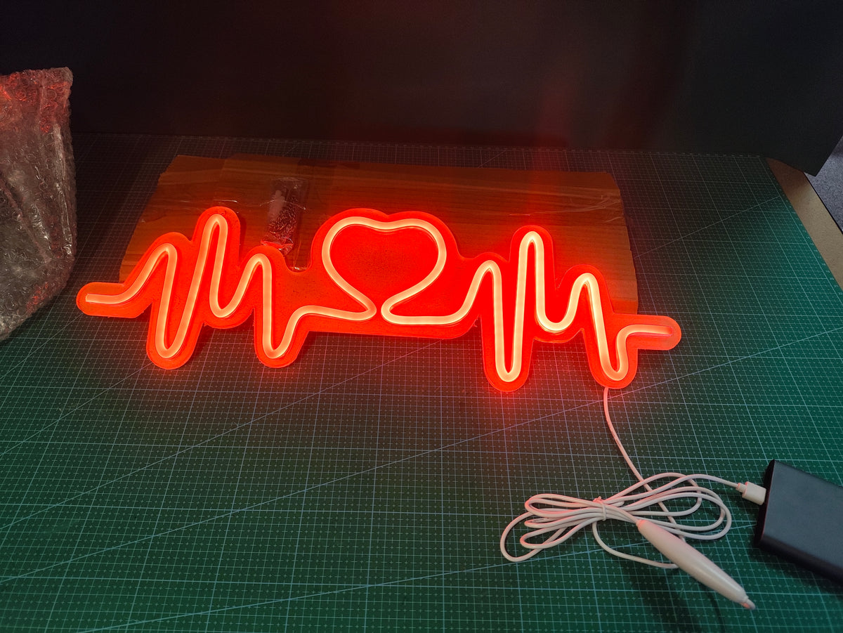 Heartbeat LED Neon Sign - 52cm Dimmable USB NEW