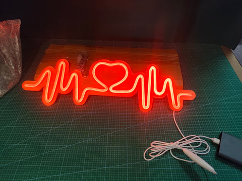 Heartbeat LED Neon Sign - 52cm Dimmable USB NEW