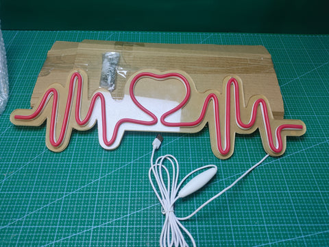 Heartbeat LED Neon Sign - 52cm Dimmable USB NEW