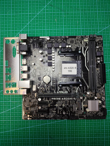 ASUS A320 Motherboard AMD Ryzen AM4 / A520 B350 B450 - Tested Refurbished Board - full board and I/O shield view