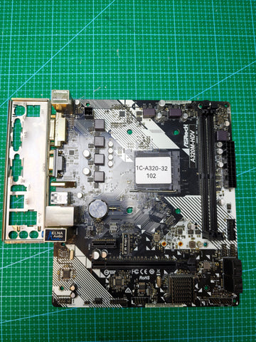 AsRock A320 Motherboard AMD Ryzen AM4 / A520 B350 B450 - Tested Refurbished Board - full board and I/O shield view
