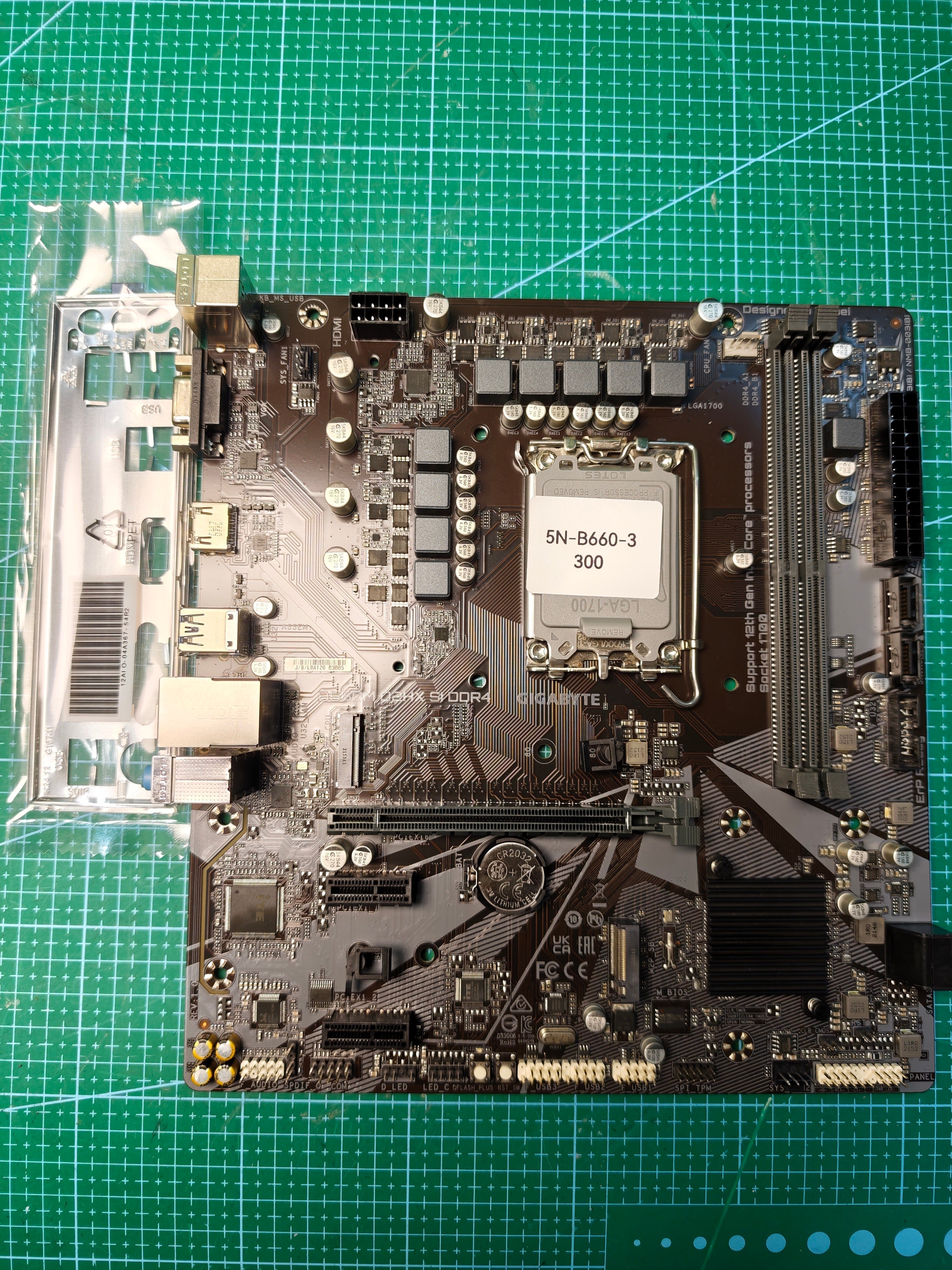 GIGABYTE B660 motherboard - full board and I/O shield view