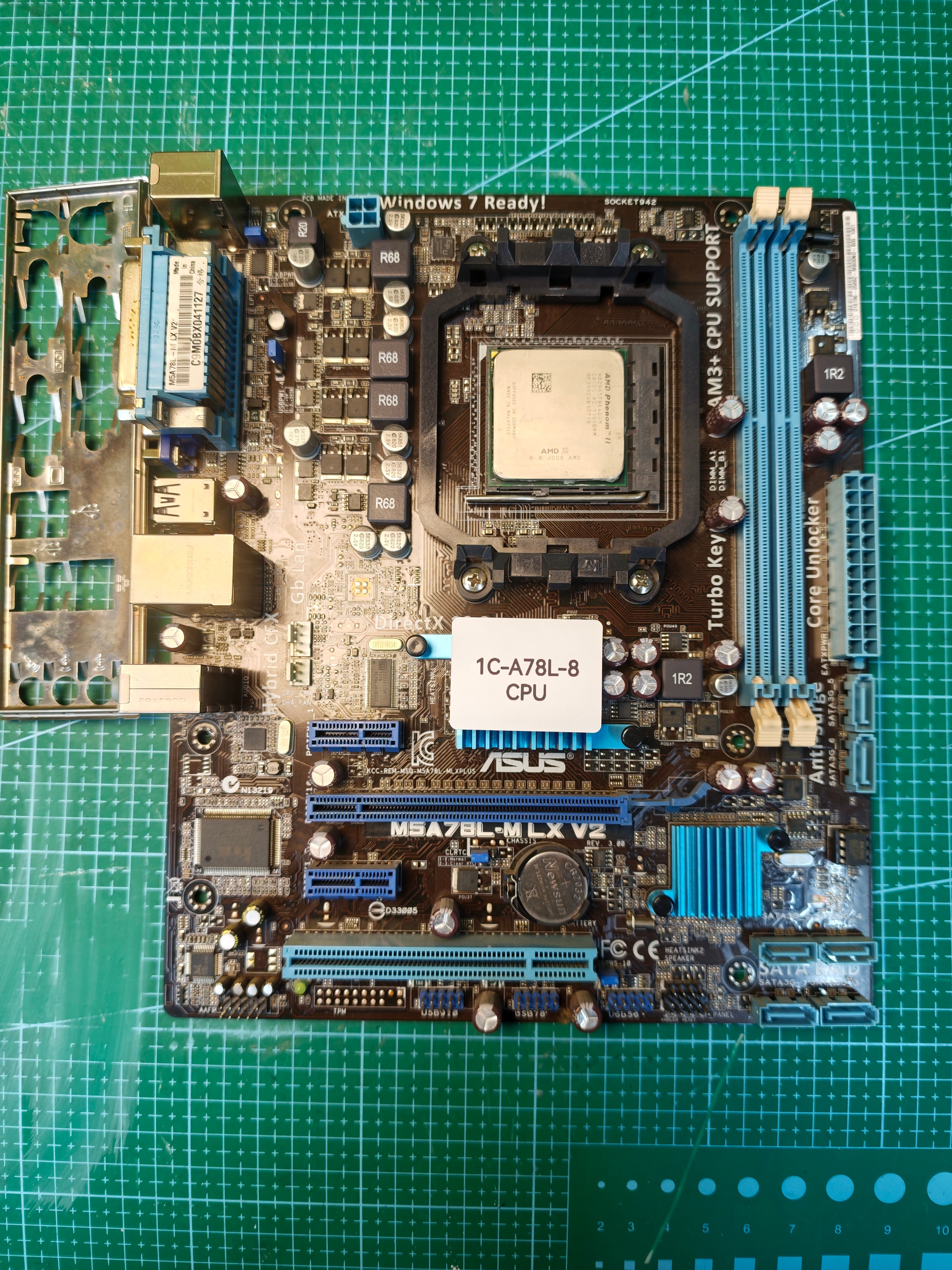 ASUS M5A78L-M LX V2 motherboard with AMD Phenom II X4 965 CPU, inventory 1C-A78L-8 CPU