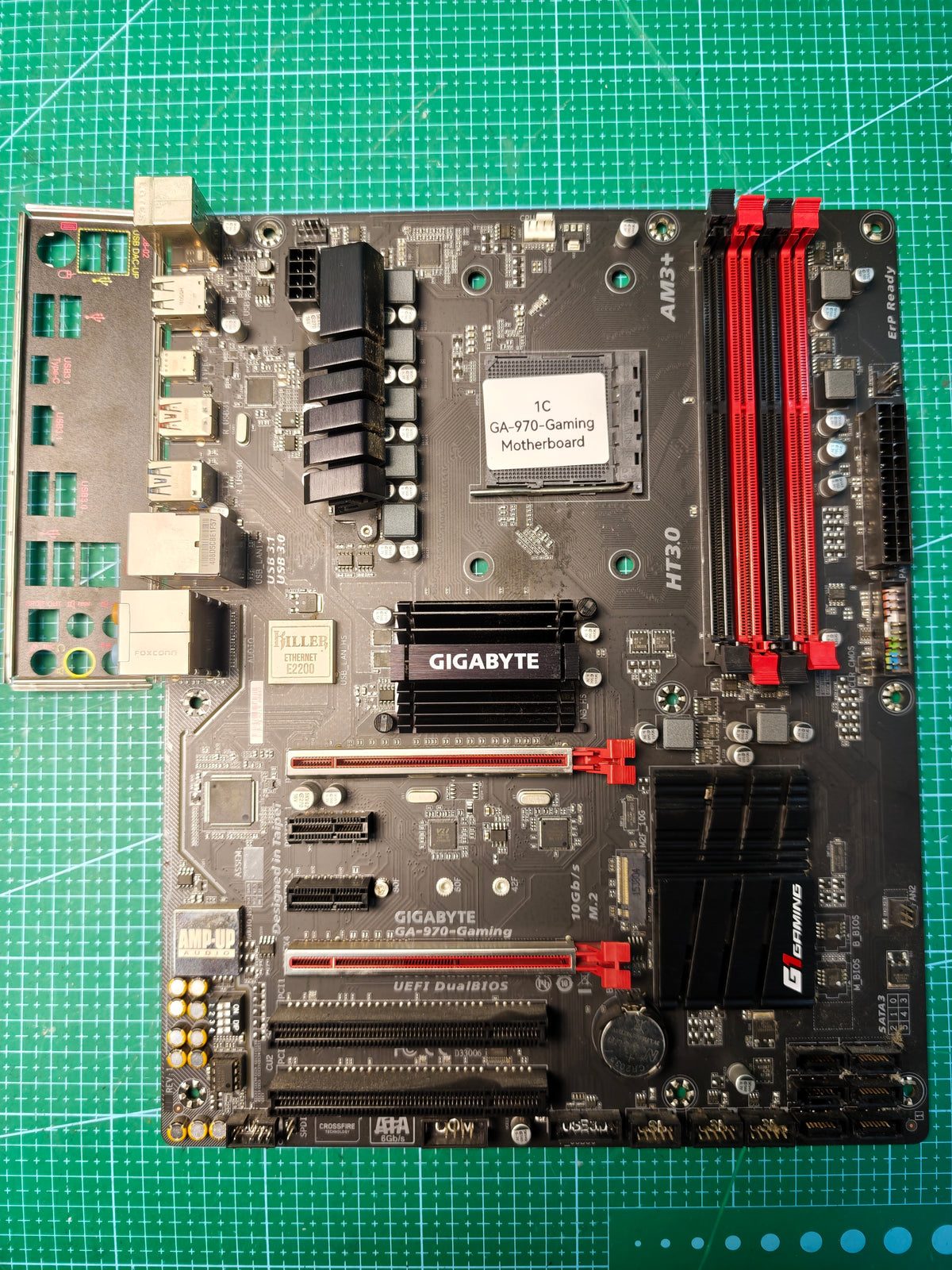 GIGABYTE GA-970-Gaming AM3+ motherboard - full board and I/O shield view