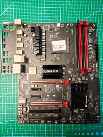 GIGABYTE GA-970-Gaming AM3+ motherboard - full board and I/O shield view