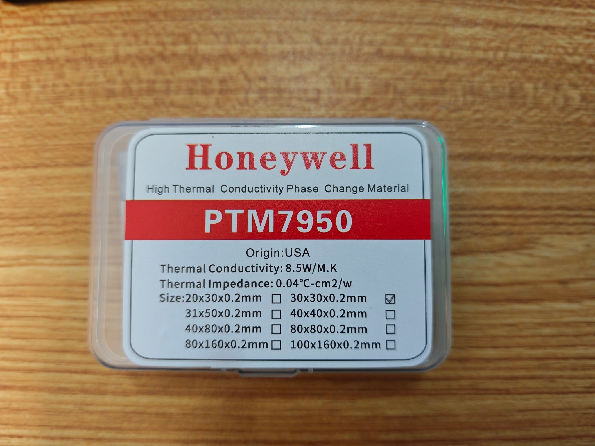 Honeywell PTM7950 phase change thermal interface material 30x30x0.2mm USA import package